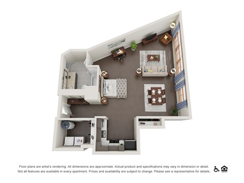 Floor plan for studio, 1 bath, 1055 sqft